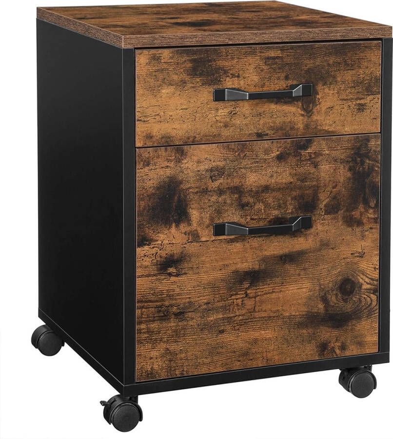 ZAZA Home Industrieel Design Rolcontainer Met 2 Laden Wielen En Hangmap Voor Documenten Ä°n DÄ±n A4 En Briefformaat Vintage Bruin-Zwart - Foto 2