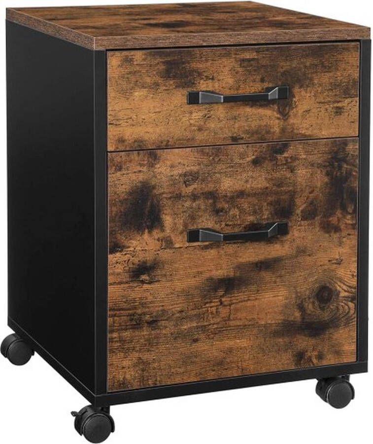 ZAZA Home Industrieel Design Rolcontainer Met 2 Laden Wielen En Hangmap Voor Documenten Ä°n DÄ±n A4 En Briefformaat Vintage Bruin-Zwart