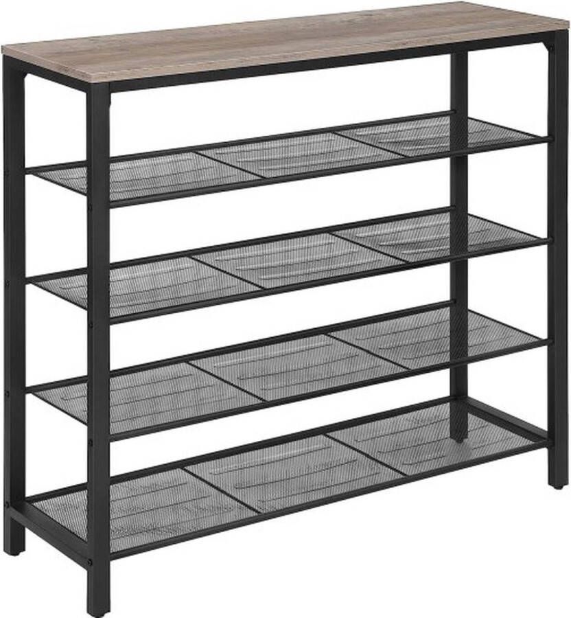 ZAZA Home Industrieel Ontwerp Schoenenrek Met 4 Rasterniveaus Royaal Oppervlak Voor Tassen Perfect Voor De Entree Of Hal Grijs-Zwart