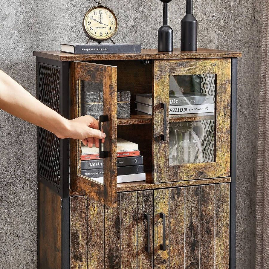 ZAZA Home Industrieel Vintage Bruin-Zwart Dressoir Met Verstelbare Planken En Stalen Frame Voor Badkamer Woonkamer En Keuken