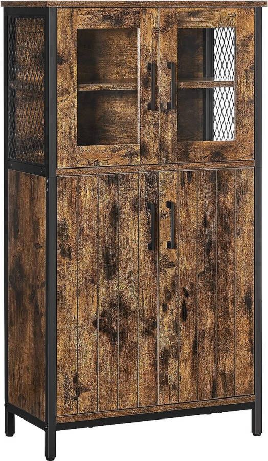 ZAZA Home Industrieel Vintage Bruin-Zwart Dressoir met Verstelbare Planken en Stalen Frame voor Badkamer Woonkamer en Keuken