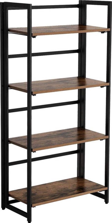 ZAZA Home industriële vormgeving standplank boekenplank vouwplank plank met 4 planken multifunctionele keukenplank snelle montage voor woonkamer slaapkamer vintage donkerbruine