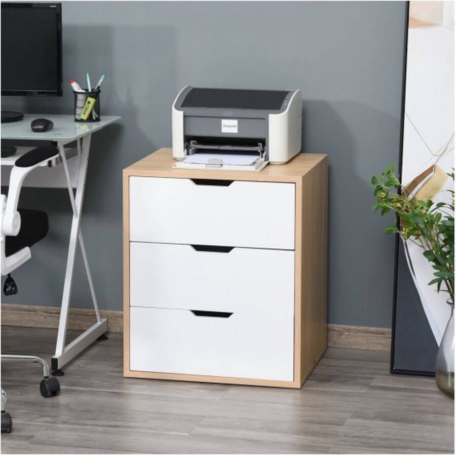 ZAZA Home Kantoorcontainer met 3 laden archiefkast kantoorkast opslag van bestanden E1 -spaanbord wit+natuur 55 x 65 5 cm