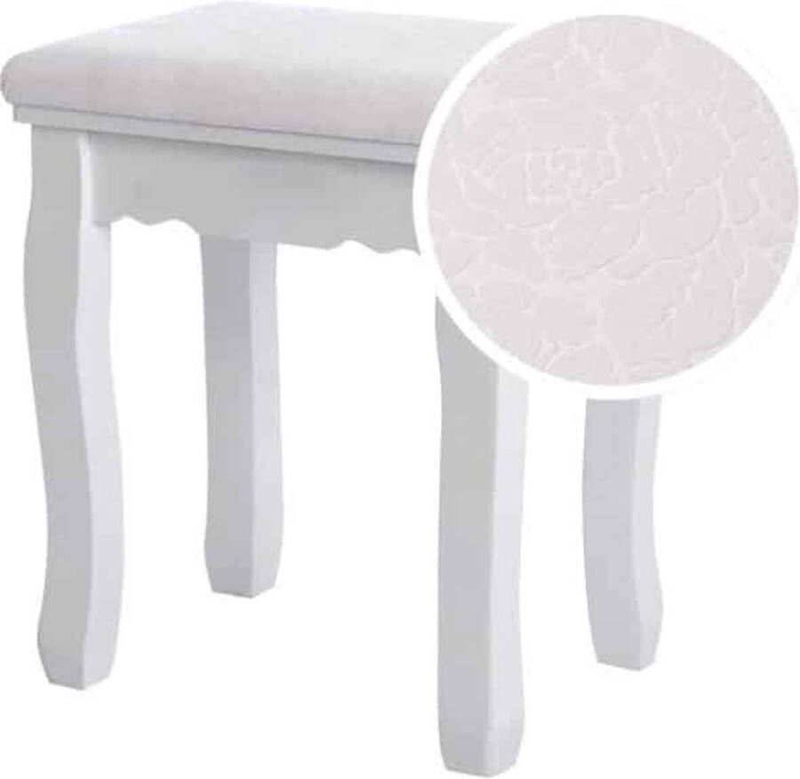 ZAZA Home Kaptafel Kruk Gestoffeerde Kruk Voetenbank Make-Up Kruk Pianokruk Kruk Voor Kaptafel Met Rozenpatroon Belastbaar Tot 130Kg Wit