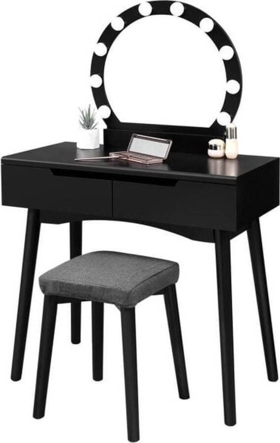 ZaZa Home & Office ZAZA Home Kaptafel Make-up Tafel Met Led Lamp Zwart