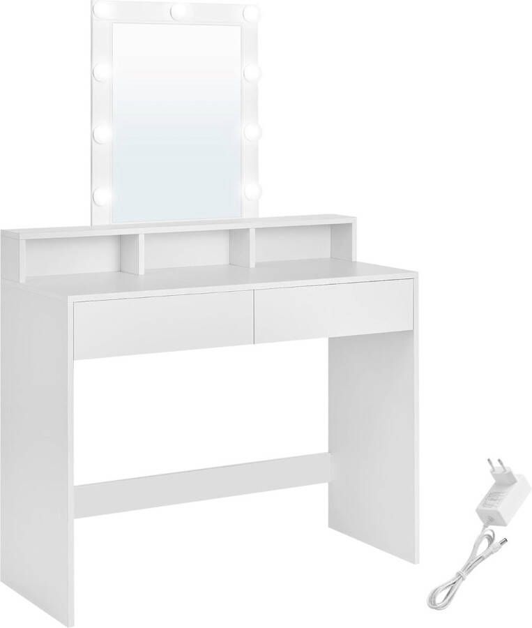 ZAZA Home Kaptafel makeup tafel kaptafel met LED met spiegel 2 laden 3 open vakken cosmeticatafel modern wit