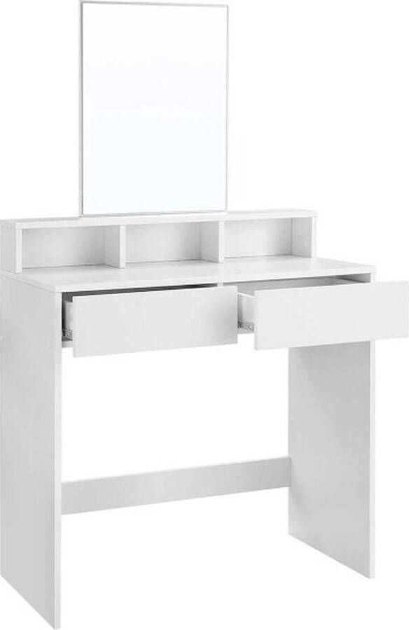 ZAZA Home Kaptafel met rechthoekige spiegel en 2 lades make up tafel met 3 open vakken kaptafel WIT