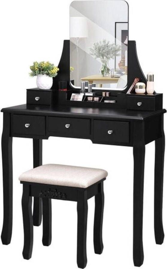 ZaZa Home & Office ZAZA Home Kaptafel Met Spiegel Make up Tafel Voor Vrouwen ZWART - Foto 2