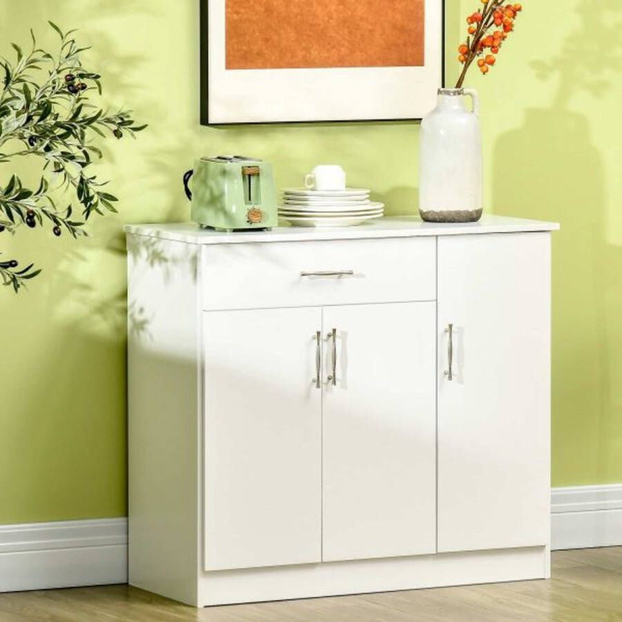 ZaZa Home & Office Keukenkast bijboard met 2 kasten en 1 lade opbergkast keuken meubels kist met laden Hoogte -verstelbare planken wit 90 x 40 x 81 5 cm