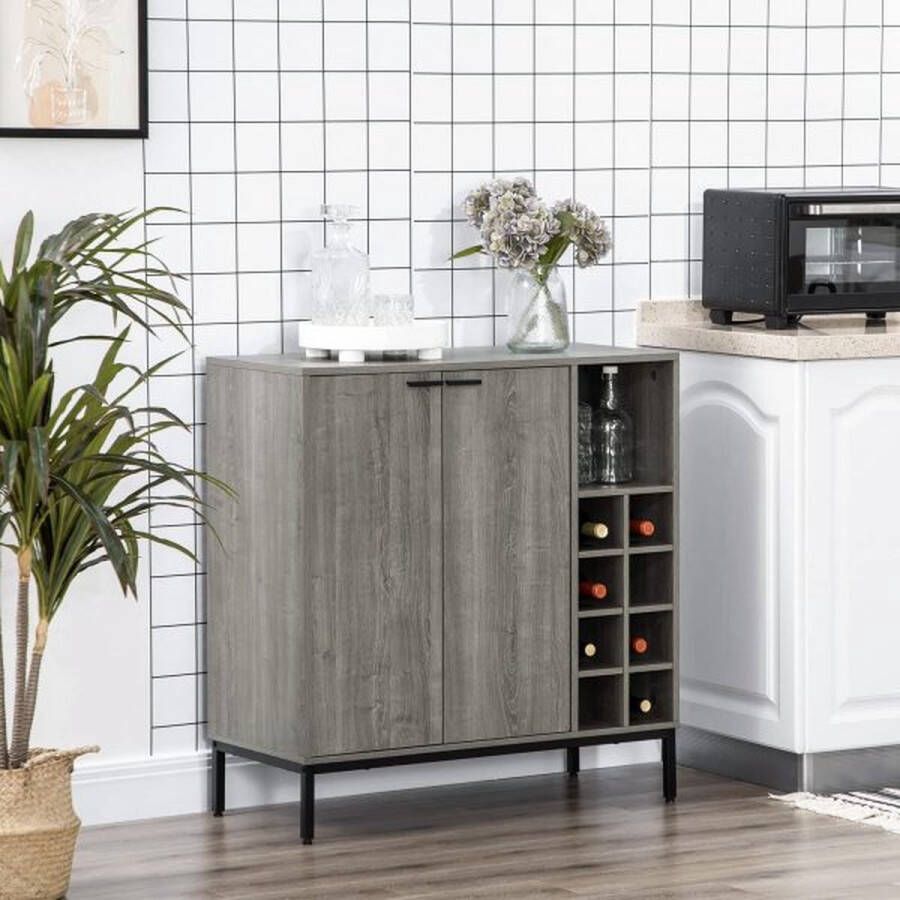 ZaZa Home & Office Keukenkast bijboard met wijnplank buffettabinet met verstelbare planken presenteerkast met kantelbeveiliging grijs 86 4 x 40 x 91 4 cm
