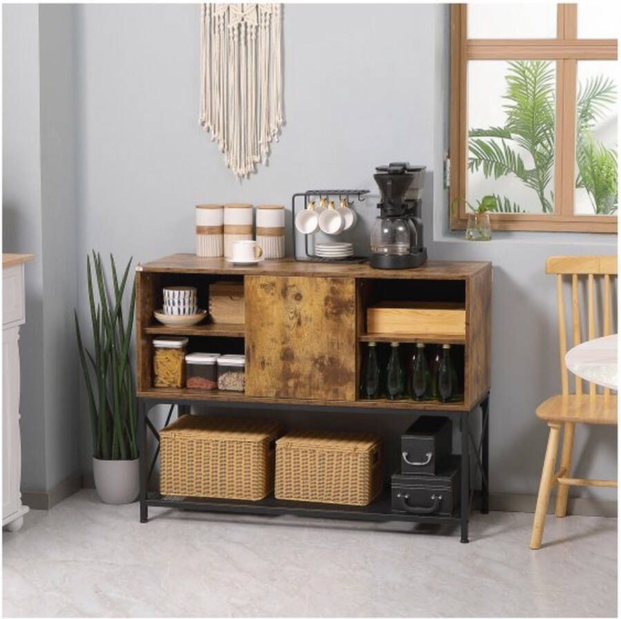 ZaZa Home & Office Keukenkast dressoir met 6 planken eetkamer kast met plank opbergkast in industrieel ontwerp rustiek bruin - Foto 1