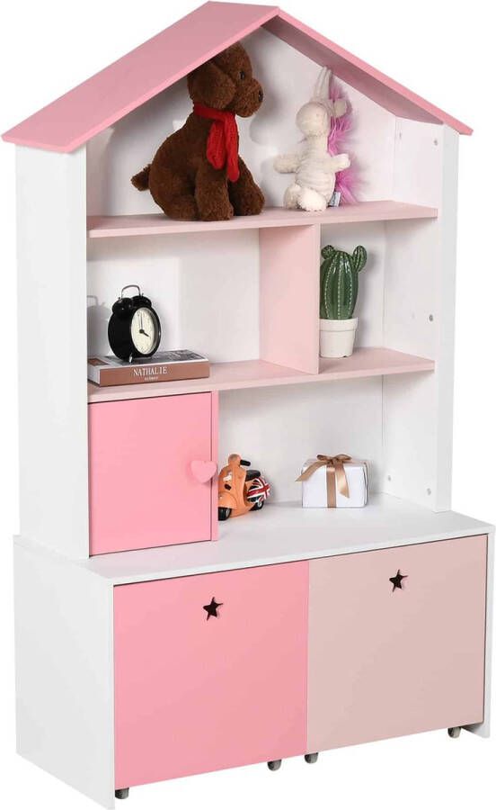 ZAZA Home Kinderkast Vrijstaande Kast Boekenkast Decoratief Rek Voor Meisjes 4 Vakken Roze 80 X 34 X 130 Cm