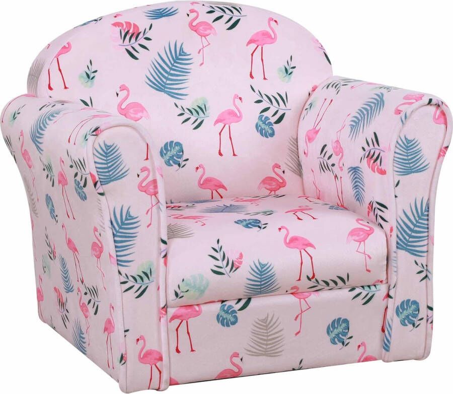 ZAZA Home Kinderstoel Kinderbank Bank Voor De Kinderkamer Mini-Bank-Stoel Met Antislipvoetjes Roze Flamingo-Patroon Meisjes Polyester 50 X 39 X 44 Cm