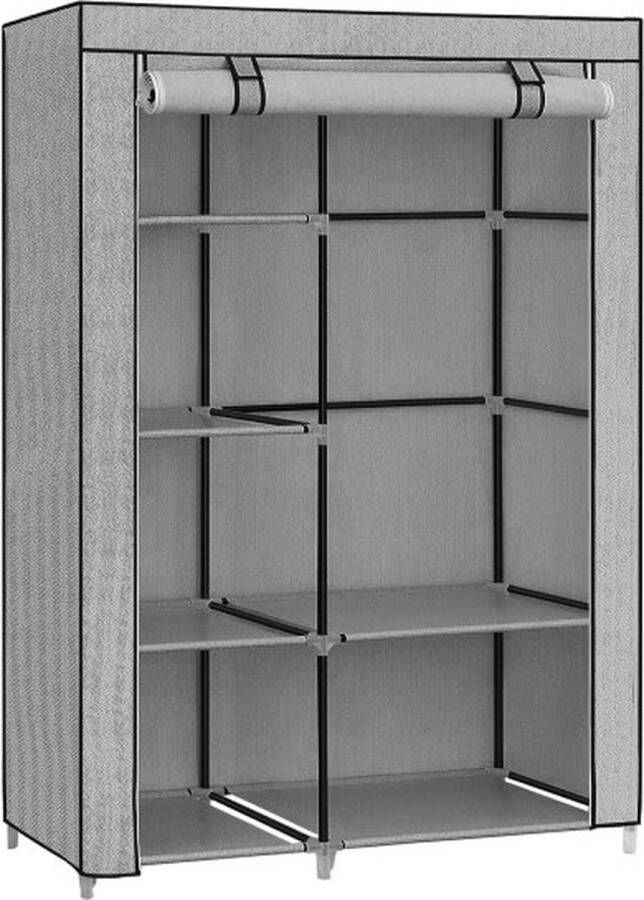 ZAZA Home Kledingkast kapstok met 1 kledingstang 6 legplanken vliesstof metalen frame voor slaapkamer hal grijs met visgraatmotief