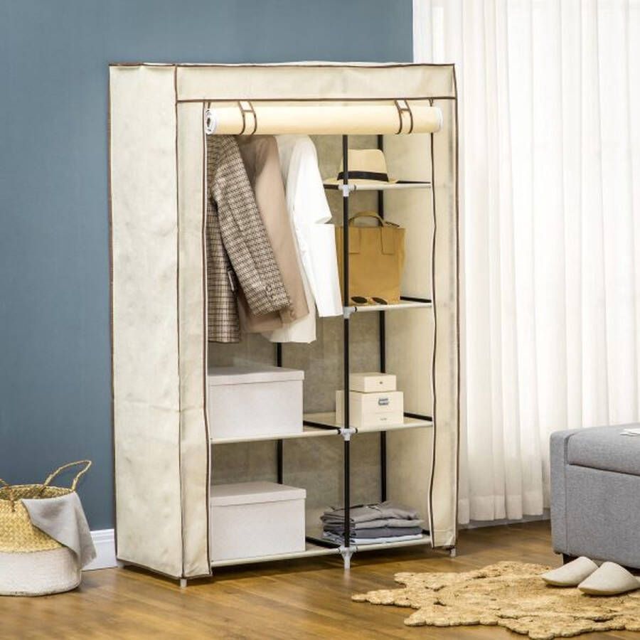 ZaZa Home & Office Kledingkaststofkast met 2 kasten 6 compartimenten opvouwbare garderobe in een fleece -look vouwkast voor slaapkamers gang room