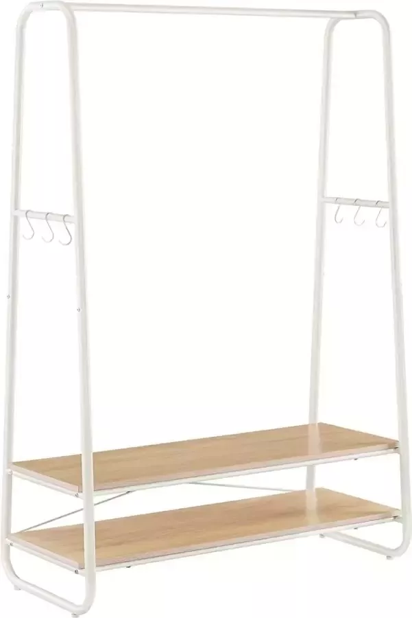 ZAZA Home Kledingrek Garderobe 2 Planken 6 Haken Ä°n S-Vorm Stalen Frame Voor Slaapkamer Hal Entree Eikenkleurig CrÃ¨mewit