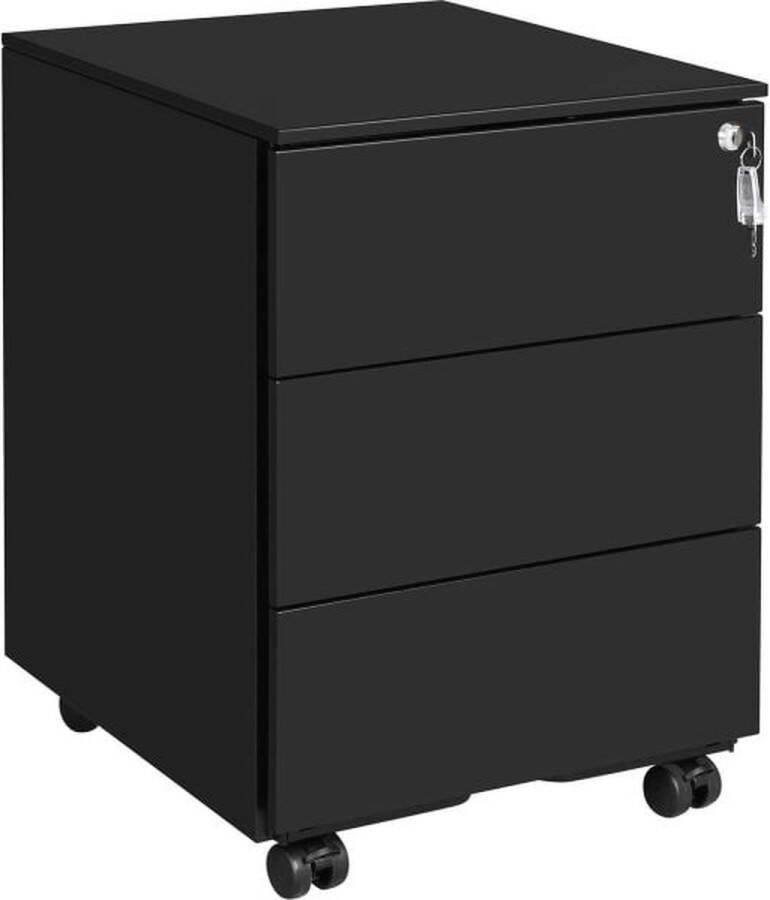 ZAZA Home Songmics – Ladeblok – Rolcontainer – Ladeblok op wieltjes 3 lades – Verrijdbaar – Kantoor ladeblok Zwart