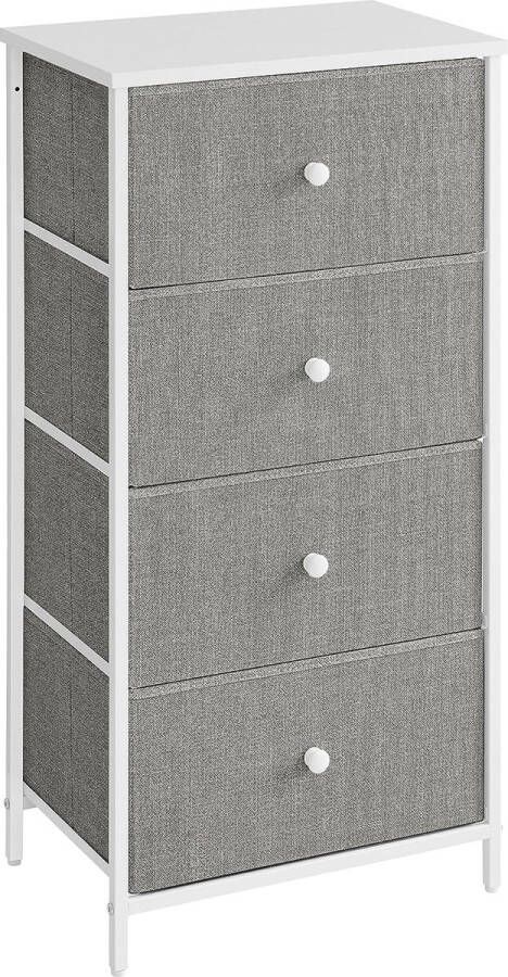 ZAZA Home Ladekast Slaapkamer Ladekast Dressoir Met 4 Stoffen Lades Metalen Frame Lang En Slank Voor Kast Lichtgrijs En Wit