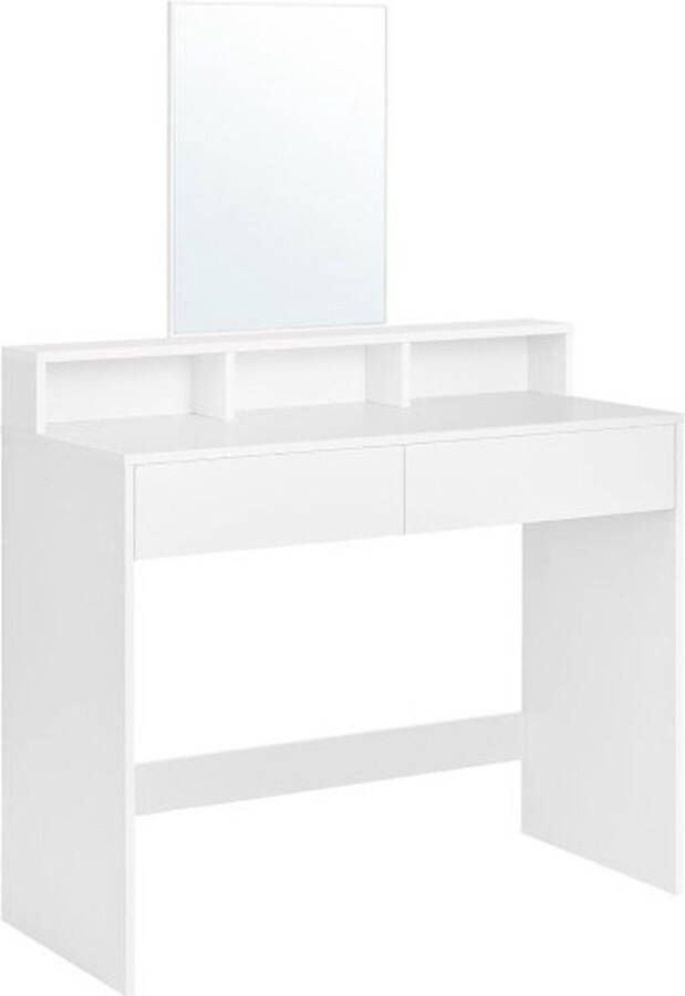 ZAZA Home Makeup tafel met grote spiegel kaptafel 2 laden 3 open vakken cosmeticatafel modern wit