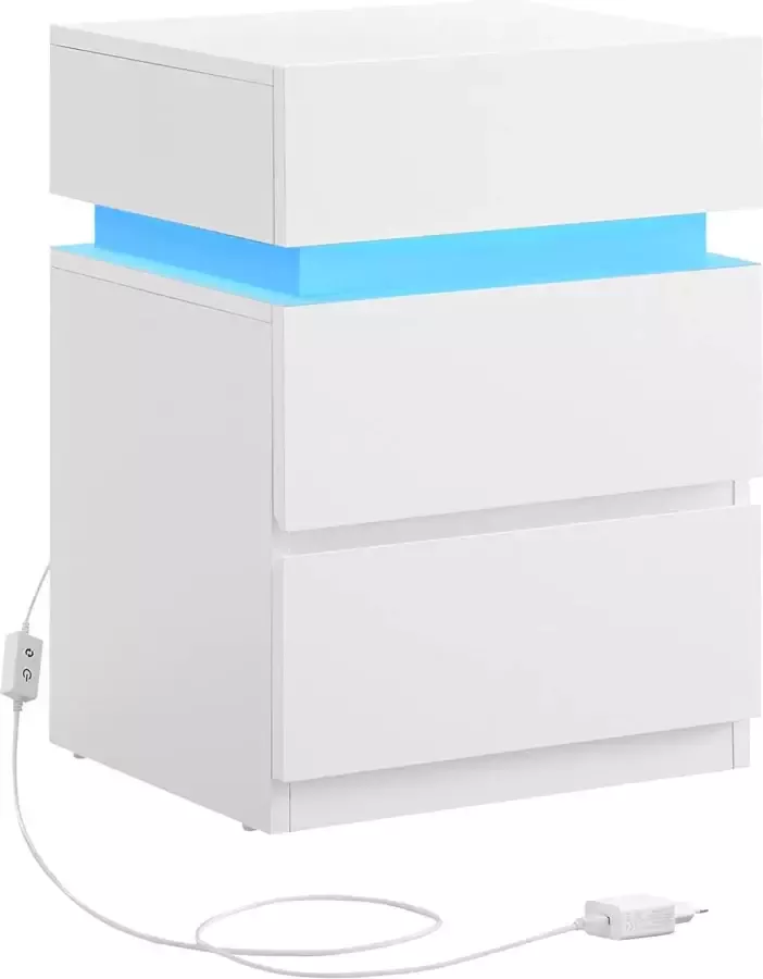 ZAZA Home Nachtkastje Met Ledverlichting Bijzettafel Ä°nstelbare Kleuren Salontafel Met 3 Laden Nachtkastje Voor Slaapkamer Woonkamer Modern Wit