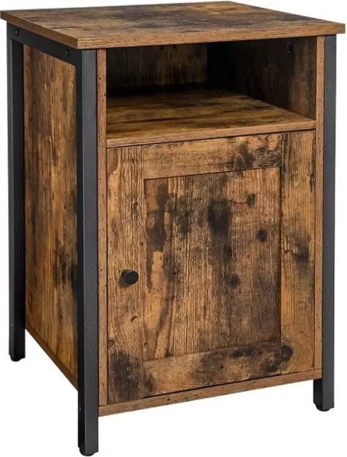 ZAZA Home Nachtkastje met plank open vak metalen frame industrieel ontwerp vintage bruin-zwart
