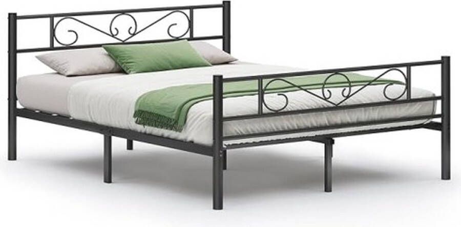 ZAZA Home Dubbelbedje bedframe metalen kinderbedje geschikt voor matras 200 x 160 cm gastbed gemakkelijke montage voor kleine kamers zwart