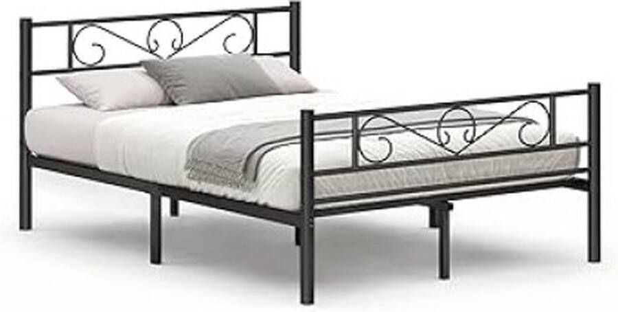 Zaza Home % Office Metalen bedframe met dubbele bedframe geschikt voor matras 140 x 190 cm voor kinderen geen doosveer vereist gemakkelijke montage voor kleine ruimtes zwart