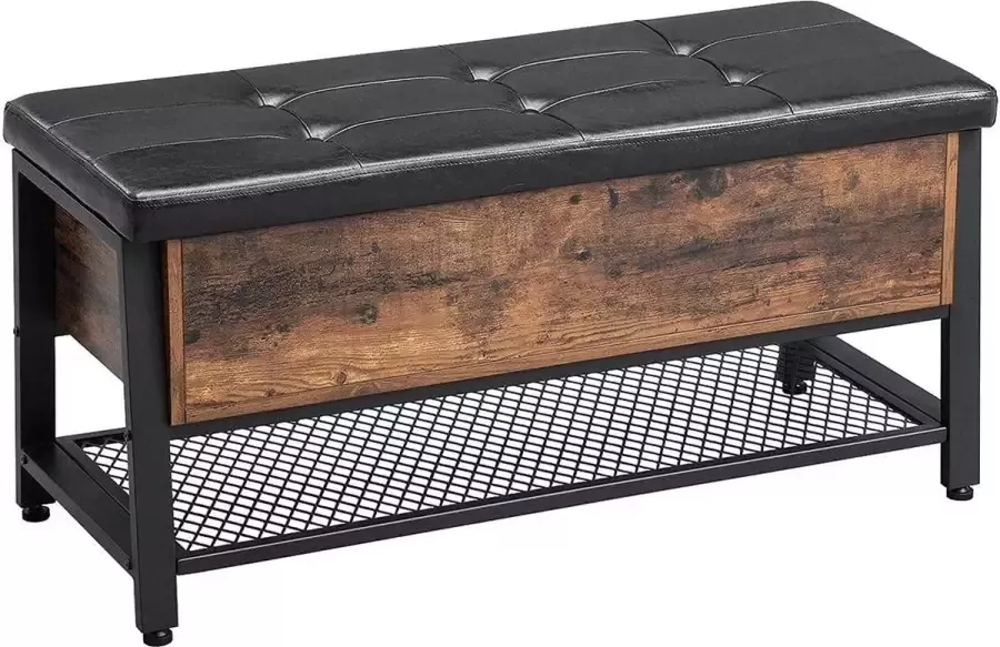 ZaZa Home & Office LSB47BX Schoenenbankje; zitbankje met zitkussen en schoenenrek; met opbergruimte; multifunctionele kist; hal slaapkamer ijzer vintage kunstleer - Foto 2