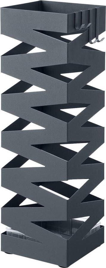 ZAZA Home Paraplubak Van Metaal Vierkant Paraplurek Met 4 Haken En Afneembare Lekbak 15 5 X 15 5 X 49 Cm Antracietgrijs