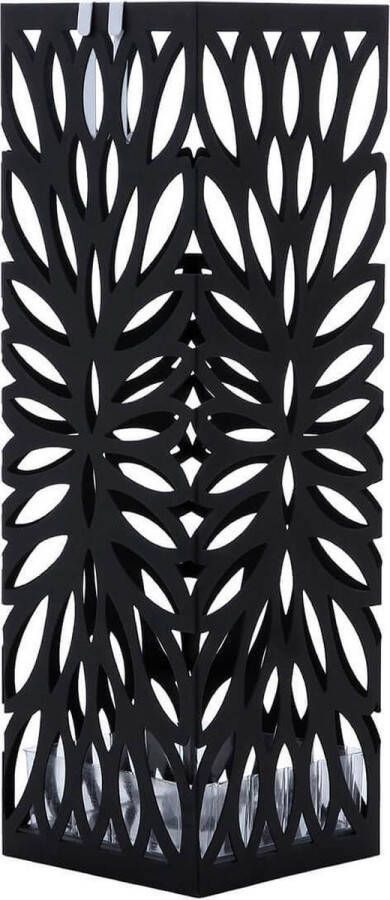 ZAZA Home paraplubak van metaal vierkante paraplubak verwijderbare wateropvangbak met haak 15 5 x 15 5 x 49 cm zwart