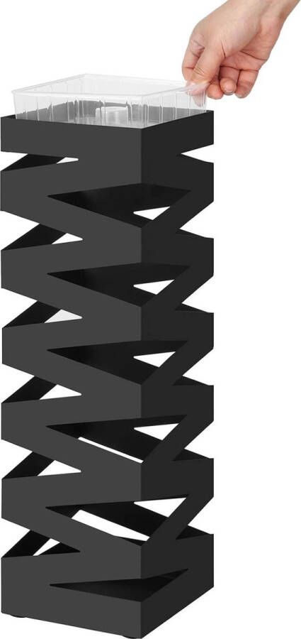 ZAZA Home Parapluhouder metaal vierkant 4 haken en een afneembare wateropvangbak zwart - Foto 2