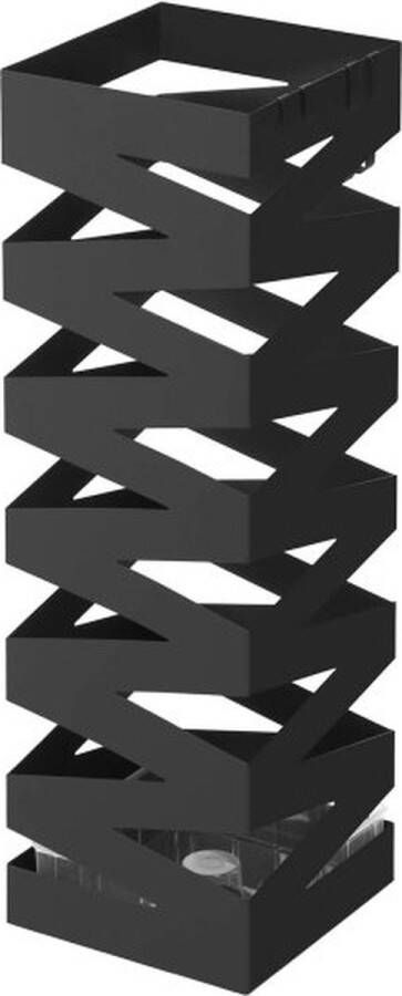 ZAZA Home Parapluhouder metaal vierkant 4 haken en een afneembare wateropvangbak zwart