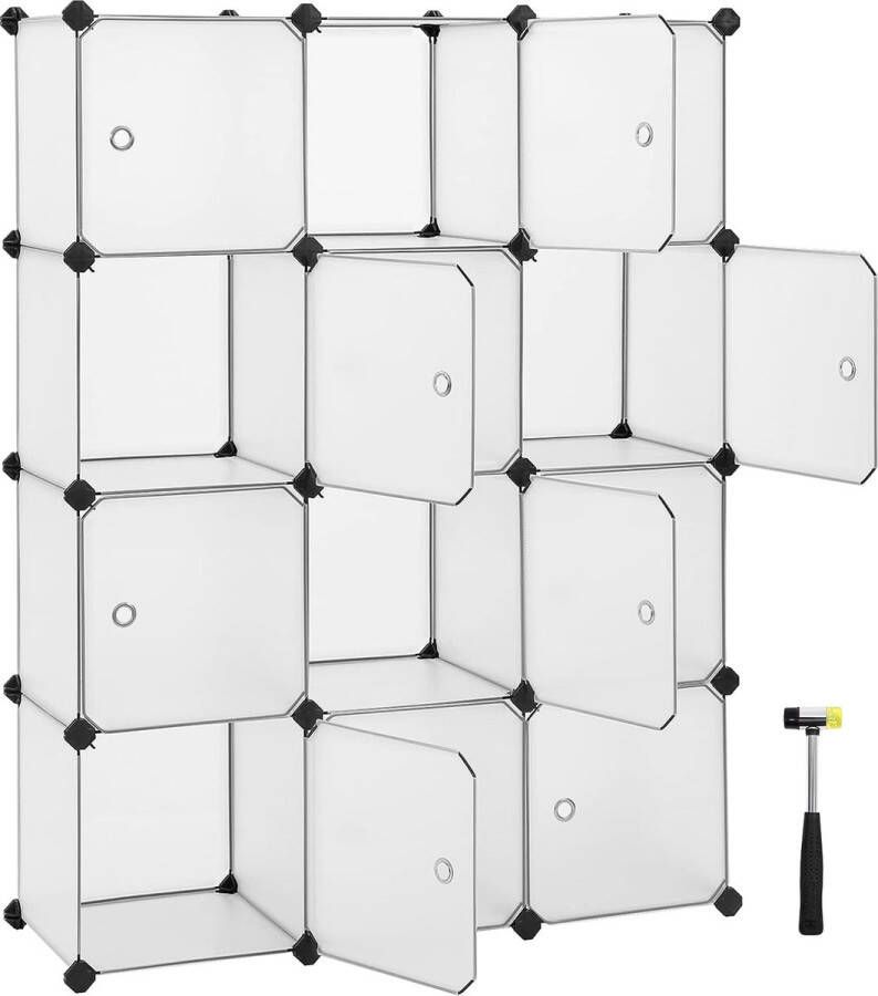 ZAZA Home Rekkensysteem met 12 compartimenten plastic schoenenrek met deuren garderobe slotloze planken voor kleding schoenen speelgoed en boeken gemakkelijk te monteren 93 x 31 x 123 cm wit