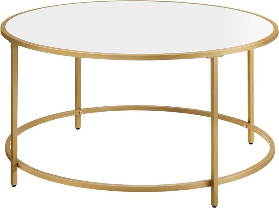 ZAZA Home Ronde salontafel woonkamertafel met houten plank en gouden stalen frame eenvoudige montage moderne stijl goud en wit