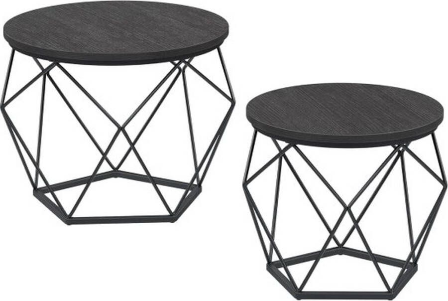 ZAZA Home Ronde salontafels set van 2 bijzettafels moderne stijl afneembaar tafelblad stalen frame voor woonkamer zwart