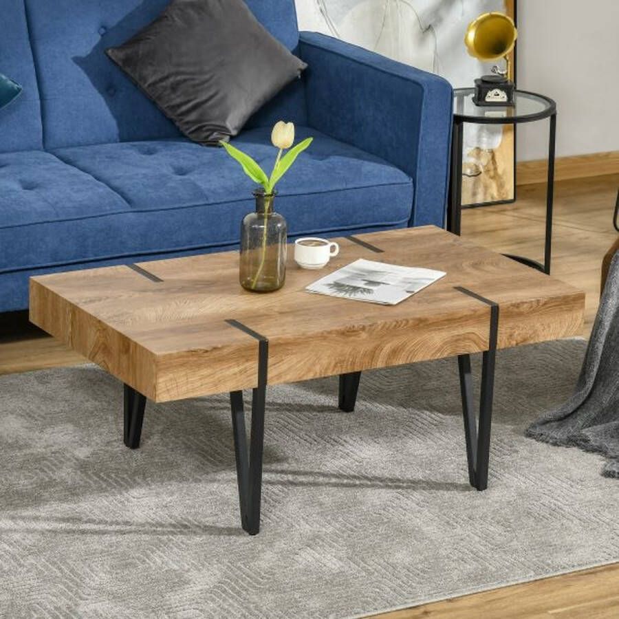ZAZA Home Salontafel bijzettafel Softs met verstelbare voetsteunen woonkamer tafel industrieel ontwerp mdf metaal natuurlijk hout 105 x 60 x 42 cm