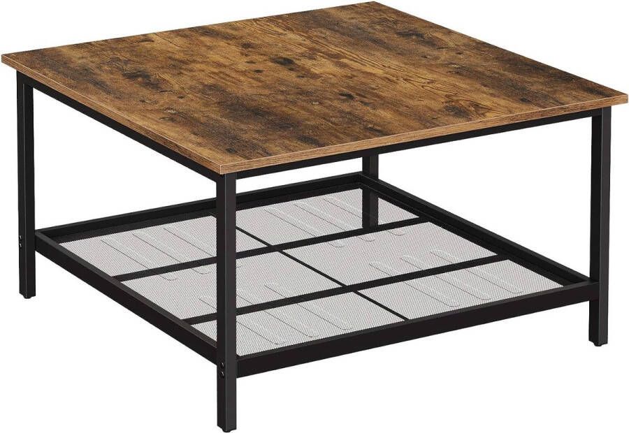 ZAZA Home Salontafel vierkante cocktailtafel met ruim tafelblad robuust stalen frame en gaasopbergplank industriële stijl voor woonkamer rustiek bruin en zwart