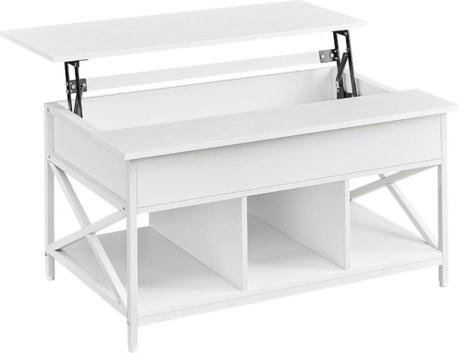 ZAZA Home Salontafel woonkamer tafel met vouwbak met open opbergruimte en verborgen compartiment X-vormige staven 60 x 100 x (48-62) cm sneeuwwit en witte LCT205W46