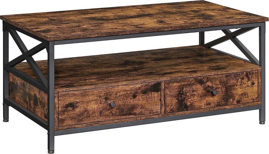 ZAZA Home Industriele Salontafel woonkamertafel Upgrade je Woonkamer met deze Industriële Salontafel Ruime Laden en Vintage Design Afmeting 100 x 55 x 45 cm!