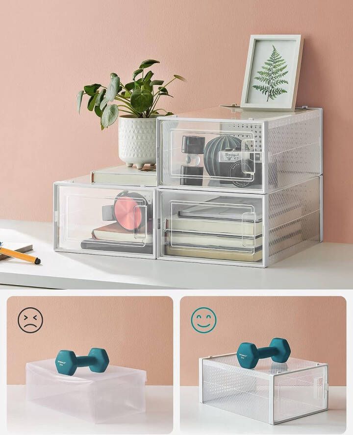 ZAZA Home Schoendozen Set Van 8 Opbergdozen Voor Schoenen Schoen Organizer Plastic Dozen Opvouwbaar En Stapelbaar Voor Schoenen Tot Transparant Wit