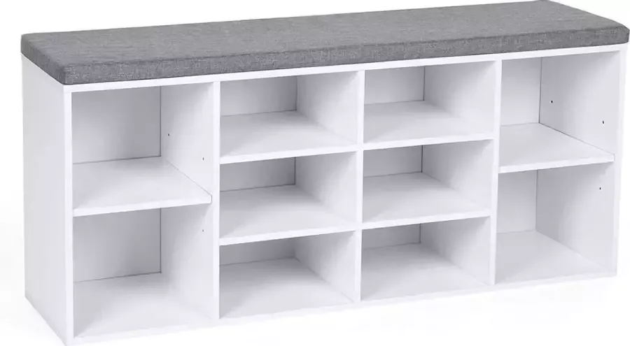 ZAZA Home LHS10WT Schoenbank Schoenenrek Schoen opbergbank 10 Compartimenten met bekleding voor de slaapkamer 104 x 30 x 48 cm wit