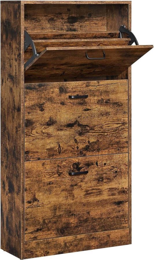 ZAZA Home Schoenenkast met 3 klapdeuren 3-laags houten opbergkast perfect voor smalle ingang hal woonkamer slaapkamer rustiek bruin