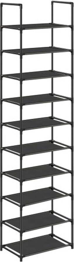 ZAZA Home SONGMICS Schoenenrek 10 niveaus open schoenenkast schoenenopslag smal 45 x 28 x 173 cm metalen frame planken van vliesstof voor hal slaapkamer zwart LSH010B02 - Foto 2
