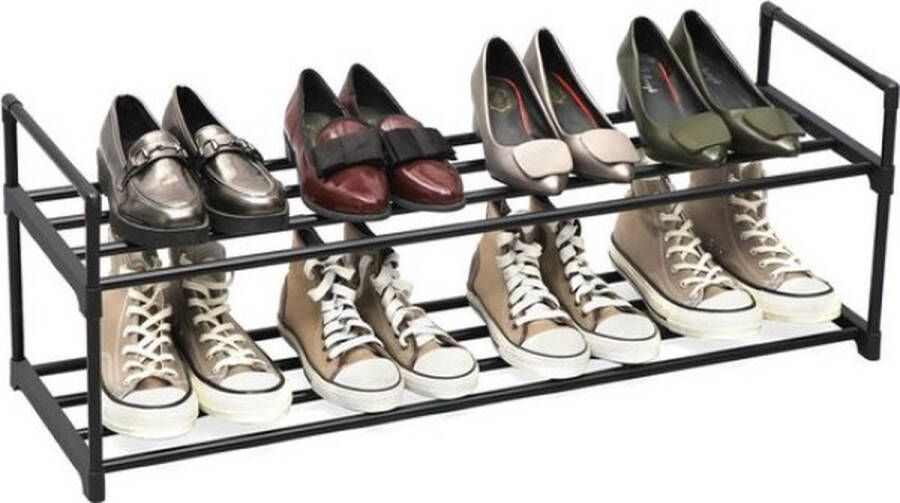 ZAZA Home SONGMICS schoenenrek met 2 niveaus metalen schoenenrek voor maximaal 10 paar schoenen schoenenopberger voor woonkamer gang en kleedkamer 92 x 30 x 33 cm zwart LSA12BK