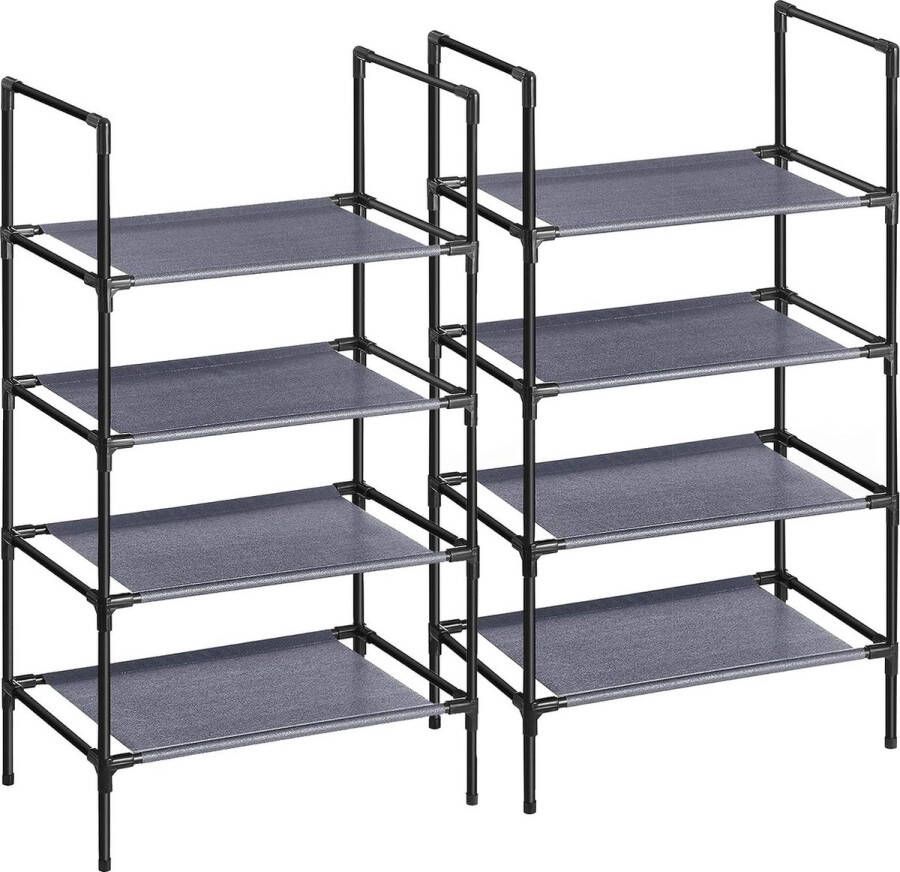 ZAZA Home 4-laags schoenenrek set van 2 schoenopslagorganisator met metalen frame niet-geweven stoffenlaag voor gang slaapkamer woonkamer 45 x 28 x 80 cm grijs