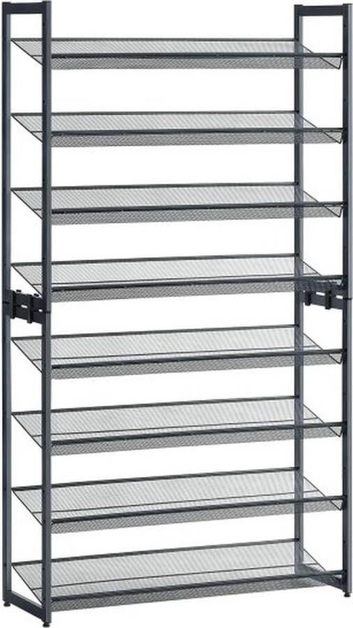 ZAZA Home Schoenenrek met 8 niveaus schoenenopberger bestaande uit 2 stapelbare legborden met 4 niveaus voor 32 tot 40 paar schoenen verstelbare netten kan plat of onder een hoek worden gemonteerd grijs