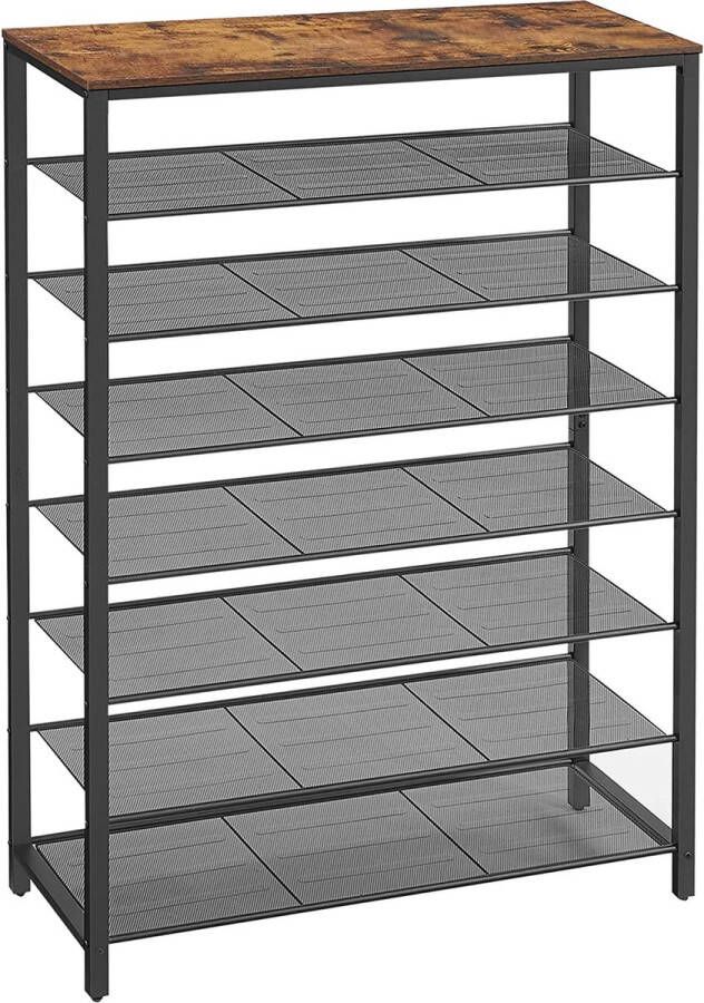 ZAZA Home Schoenenrek Schoenenstandaard 8 Niveaus 7 Roosterplanken Voor 32-40 Paar Schoenen 100X30X152Cm Vintage Bruin-Zwart