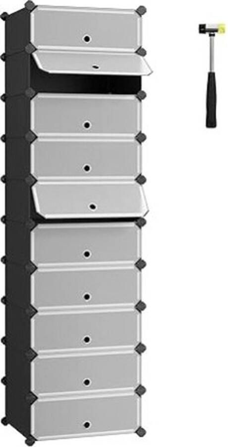 ZAZA Home Schoenrek Plastic rechthoekige planksysteem met 10 compartimenten doe -het -zelf -inserteerbare planken opbergplanken garderobe schoenmaker 40 x 30 x 17 cm per compartiment metalen draad zwart