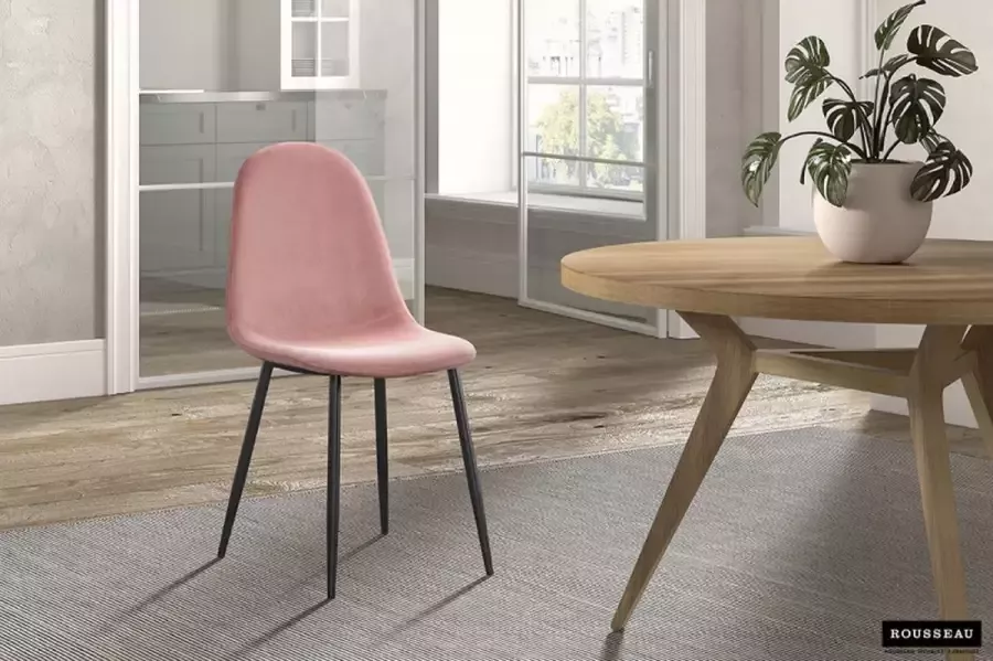 ZAZA Home Set van 4 Stoel 'Boy' Velours Roze Zwarte poten - Foto 2