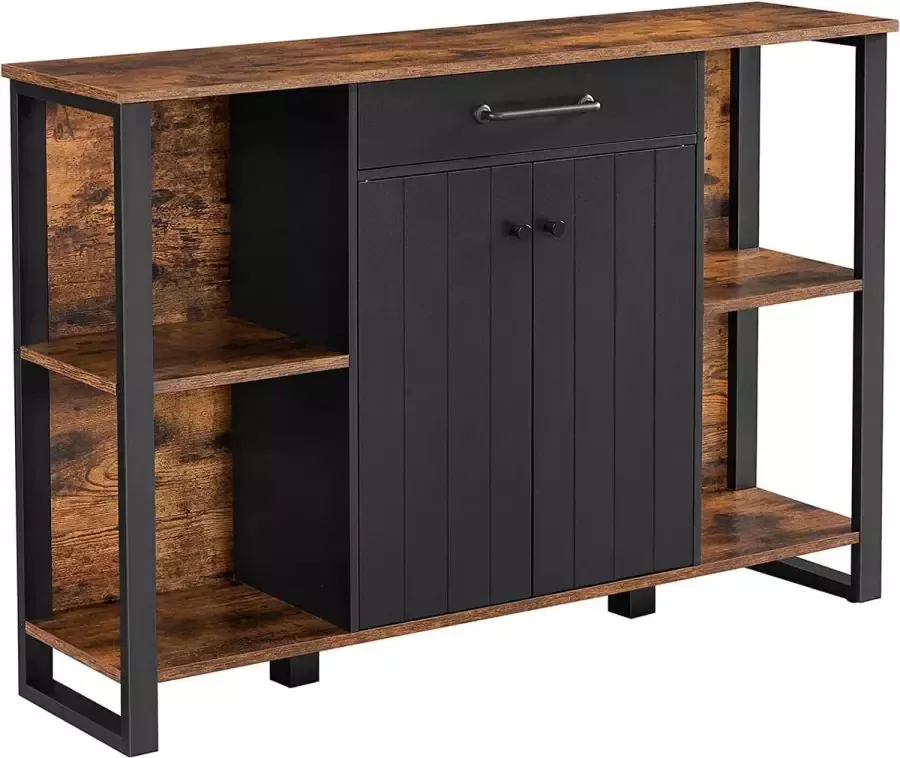 ZAZA Home Sideboard keukenkast met lade bijzetkast met deuren multifunctionele kast metalen frame kast vintabruin-zwart - Foto 2